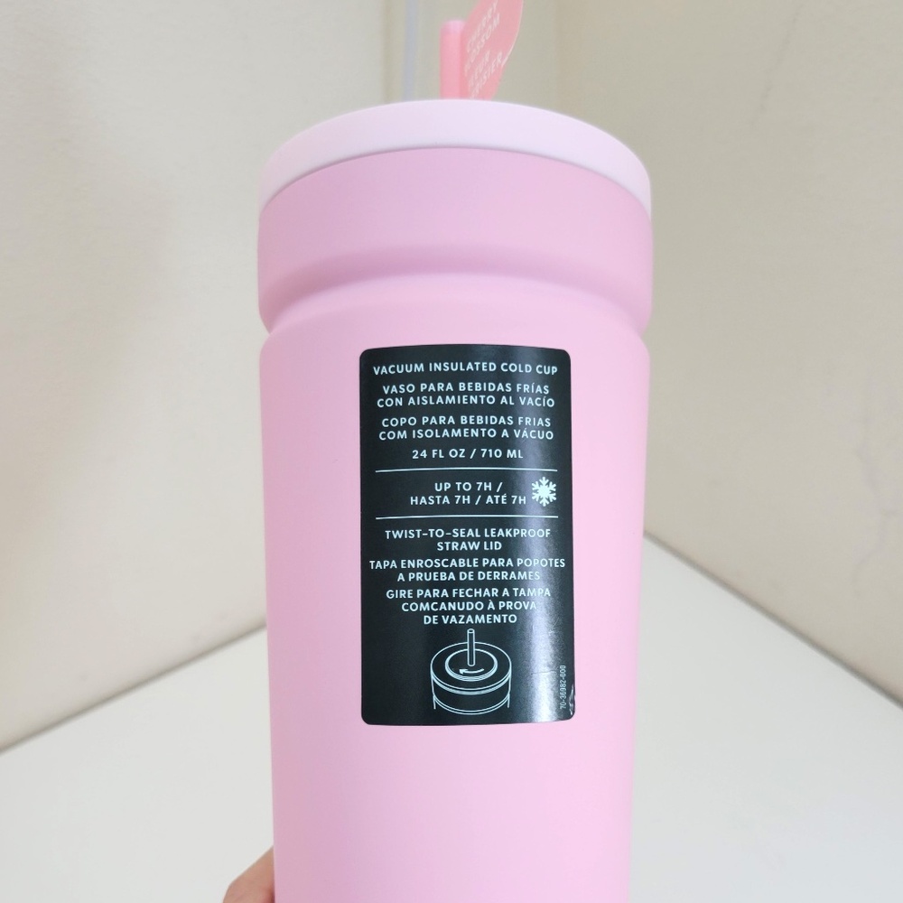Starbucks Twist-to-Seal Pink Cherry Blossom Soft Insulated Cold Cup 24oz Tumbler - Picture 2 of 6
